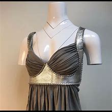 Pleated Grey And Silver Dress With Built In Leather Harness | Color: Gray/Silver | Size: S