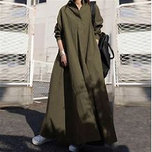 Oversized Dress With Long Sleeves And Wide Skirt-Green 2X Plus Size
