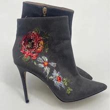 Bebe Delonix Embroidered Floral Boots Faux Suede Size 10