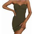 Mikilon Women's Fashion Slim High Stretch Wool Knit Tube Top Dress Halter Dresses For Women Summer Army Green L Clearance