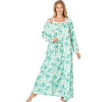 Plus Size Women's Long 2-Piece Cabbage-Rose Peignoir Set By Only Necessities In Green Floral (Size 5X)
