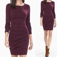 Express Dresses | Ruched Long Sleeve Dress | Color: Purple | Size: Xs
