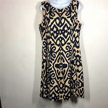 Dress Barn Dresses | Dressbarn Tan And Blue Abstract Print Dress 16 | Color: Blue/Tan | Size: 16