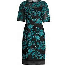 Shani Women's Novelty Embroidered Illusion Dress - Black Teal - Size 6