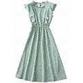 Efsteb Boho Dress For Women Casual Polka Dots Print Dresses Sleeveless Dress Slim Round Neck Summer Dress Knee-Length Dress For Beach Green XL