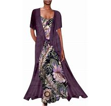 Sundresses For Women Casual Summer - Women Maxi Dress Floral Print Flowy Cami Sleeveless Dress With Long Cadigan 2 Piece Set Wedding Guest