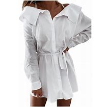 Forestyashe Womens Dresses Casual Halter Off-The-Shoulder Shirt Solid Color Loose Long Sleeves Dress
