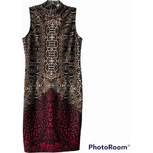 Venus Dresses | Venus Animal Print Two Tone Abstract Midi Dress | Color: Brown/Red | Size: L