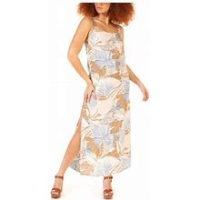 Black Tape Womens Beige Stretch Slitted Printed Spaghetti Strap Scoop Neck Maxi Cocktail Shift Dress Petites Pxs