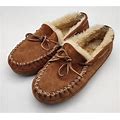 L.L. Bean Mens Wicked Good Shearling Lined Moccasins Brown Leather