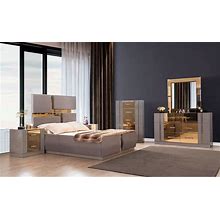 Lorenzo Modern Style Mirror Accent 4PC/5PC Bedroom Set Made With Wood - King - 4 Piece