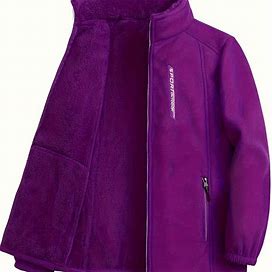 Solid Color Pocket Plush Jacket, Women's Zip Pockets Casual Thermal Long Sleeve Jacket For Fall Women's Clothing Plush,Purple,Affordable Price,Temu