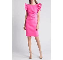 Eliza J Ruffle Sleeve Satin Cocktail Sheath Dress In Hot Pink At Nordstrom, Size 10