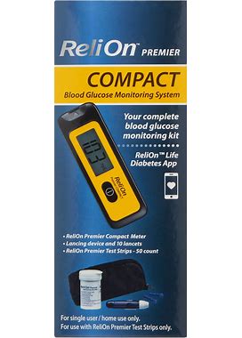 Relion Premier Compact Blood Glucose Monitoring Kit, Size: 1 Pack, Yellow