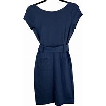Theory Cap Sleeve Belted Wrap Mini Dress With Patch Pockets Navy Size S