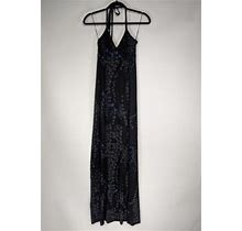 Express Black Gray Blue Floral Stretch Knit Halter Maxi Dress Size Xs