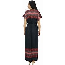 Bimba Women's Black Dress Bohemian Drawstring Waist Long Maxi Summer Dresses-12