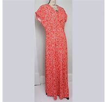 Lands' End Petite Women Size LP Red Floral Stretch Knit Maxi Dress Twist Front