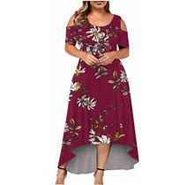 Hvyesh Summer Dress For Women Knee Length Short Sleeve Round Neck Ruffled Floral Swing A-Line Dresses Prom Dresses For Women