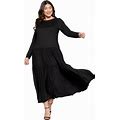 L I V D Women's Tiered Maxi Dress With Long Sleeves - Black