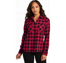 Port Authority LW669 Women's Plaid Flannel Shirt In Red/Black Buffalo Check Size Small | Cotton/Polyester Blend