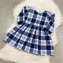 Thanksgiving/Christmas Girls Navy White Plaid Dress / Girls Picture Day Outfits / Toddler Navy Christmas Plaid Dress / Baby Girl Dresses