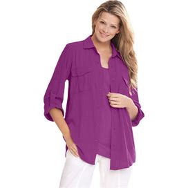 Plus Size Women's Cotton Gauze Bigshirt By Woman Within In Purple Magenta (Size 18/20)