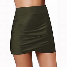 Summer Savings! Zpanxa Womens Swimsuit Bottoms Solid Color Waistband Skort Swim Skirt Bikini Bottom Army Green