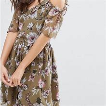 Miss Selfridge Dresses | Miss Selfridge Ruffle Floral Print Dress Size 12 | Color: Green | Size: 12