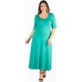 Plus Size 24Seven Comfort Apparel Elbow Length Sleeve Maxi Dress, Women's, Size: 2XL, Green
