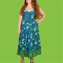 No Boundaries Dresses | Y2k Blue Green Retro Floral Print Sun Dress, M | Color: Blue/Green | Size: M