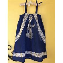 Vintage Mexican Dress For Girls, Navy Blue Peacock Summer Dress, Fiesta San Antonio Novelty Tunic, Bird Lovers Gift, Embroidered Girls Dress