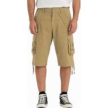 Rejork Men's Long Cargo Shorts Below Knee Length Relaxed Fit Casual With Pockets Khaki 36