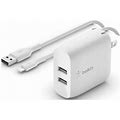 Belkin Wcd001dq1mwh Boosta Chargea„¢ Dual USB-A Wall Charger 24W + Lightning To USB-A Cable
