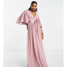 TFNC Petite Bridesmaid Kimono Sleeve Pleated Maxi Dress With Angel Sleeve In Lavender-Purple - Purple (Size: 2)