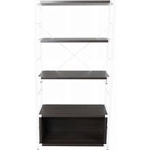 Leisuremod Brentwood Etagere Bookcase With White Powder Coated Steel Frame And Melamine Board Shelves Leisuremod BBW-65DW