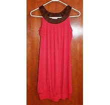 Amy Byer Girls' Size 16 Sleeveless Dress (Pink/Brown W/ Bubble Hem)