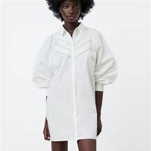 Zara Dresses | - Zara Womens Embroidered Shirt Dress Size S | Color: White | Size: S
