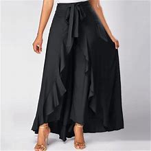 Kiplyki Clothing Deals Women's Casual Hakama Irregular Leaf Bow High Waist Long Culottes Skirt
