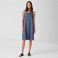 Eileen Fisher | Women's Airy Organic Cotton Twill Square Neck Dress | Blue | Size: Small Regular