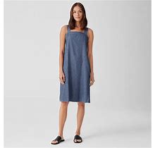 Eileen Fisher | Women's Airy Organic Cotton Twill Square Neck Dress | Blue | Size: Petite Medium Petites