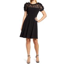Shani Floral Applique Fit & Flare Cocktail Dress In Black At Nordstrom, Size 6