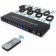 4K KVM Switch 8 Port, HDMI USB Switch For 8 Computers Share 4K@30Hz Monitor And 4 USB Devices, With IR Remote And 8 HDMI&USB KVM Cables