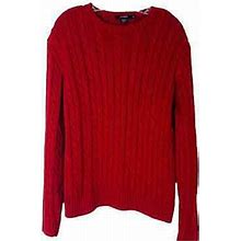 J Crew Red Cable Knit Crew Neck Preppy Sweater Xl