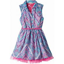 Knitworks Belted Lace Back Chiffon Mesh Hem Shirt Dress Blue Pink 7 8 10 16