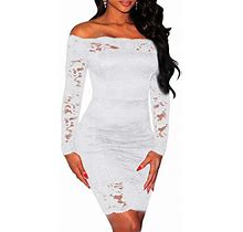 Shawhuwa Short Evening Dresses Long Sleeve Bodycon Cocktail Party Wedding Dresses White L, A White, Large