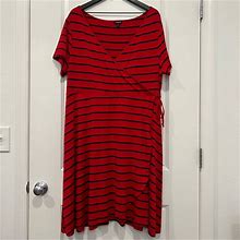 Torrid Dresses | Torrid Faux Wrap Dress Red/Navy Blue Striped Plus Size 3 (3X, 22/24) | Color: Blue/Red | Size: 3X