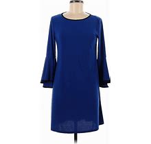 MSK Casual Dress - Shift Crew Neck 3/4 Sleeve: Blue Solid Dresses - Women's Size Medium Petite