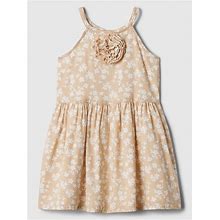 Gap Factory Babygap Print Sleeveless Rosette Dress Bedrock Beige Floral Size 12-18 m