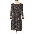 Nine West Casual Dress - Shift Crew Neck 3/4 Sleeves: Brown Color Block Dresses - Women's Size 0